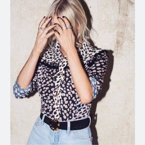 Never Fully Dressed Shirt Size S Long Sleeve Leopard Print Tassels